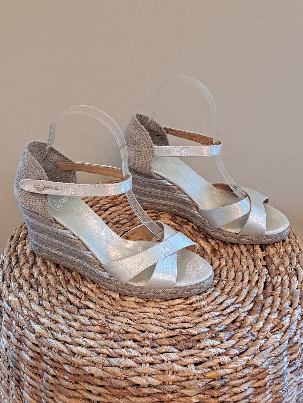 Castaner Womens Buti Summer Luxury Champange Silver Espadrille Sandals 40/9.5